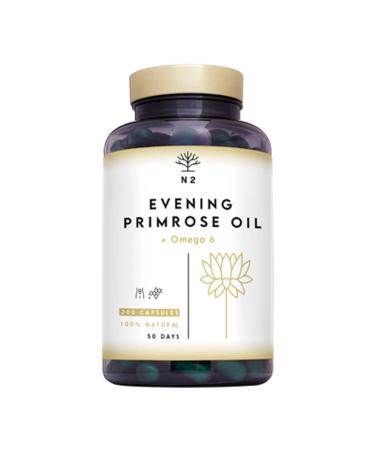 Evening Primrose Oil 2000 mg 10% GLA. 200 Softgel Capsules with Vitamin E and Omega 6. High Strength Easy Swallow Cold Pressed. Menopause Skin and Nails Care. Made in EU. N2 Natural Nutrition