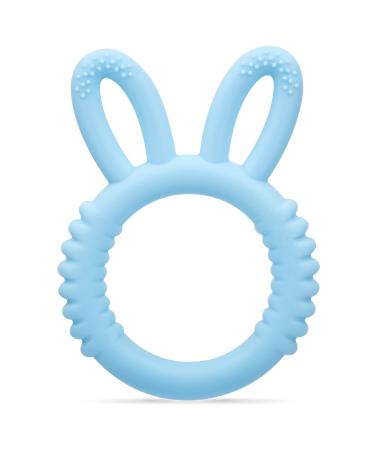 MISSLILI Silicone Babies Teethers Baby Teething Toys for Soothe Massage Sore Gums for 3-12 Months Infants  BPA Free  Ring Shape Rabbit Ear Design (Blue)