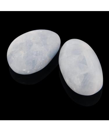 Orientrea Celestite Palm Stone - Set of 2 | Healing Crystal Worry Stone for Pocket Energy | Smooth Celestite - Buy Online on GoSupps.com