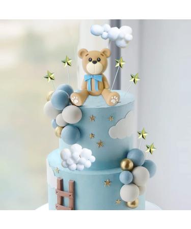 33 PCS Bear Cake Toppers Bear Balls Cake Decorations with Stars Clouds Cake Toppers for Boy Girl Baby Shower Birthday Party Decorations (blue ball bear)