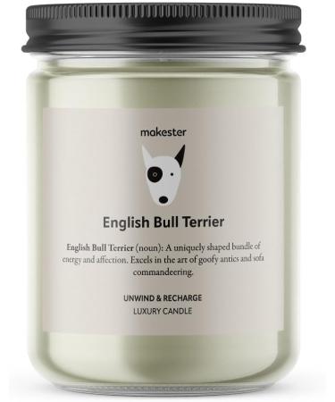 English Bull Terrier Candle - 220g Soy Wax with Vanilla Jasmine & Almond - Unique Dog Gift by Makester - Buy Online on GoSupps.com