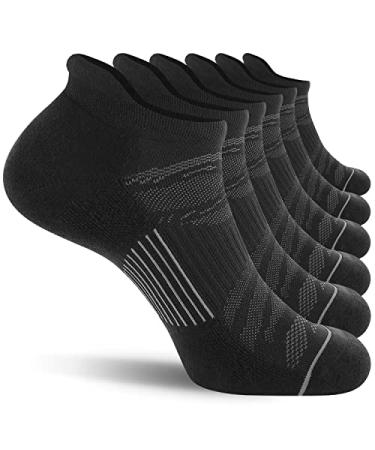 FITRELL 6 Pack Men's Ankle Running Socks Low Cut Cushioned Athletic Sports Socks 7-9/9-12/12-15 Black+gray 9-12