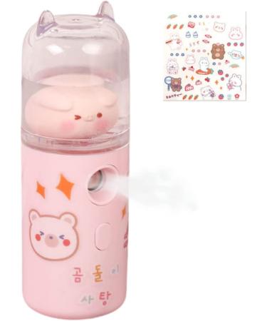 Nano Facial Mister with Kawaii Stickers Mini Mister Face Steamer Mist Sprayer for Skin Hydration 30ml Portable with USB-Charging (Piggy)