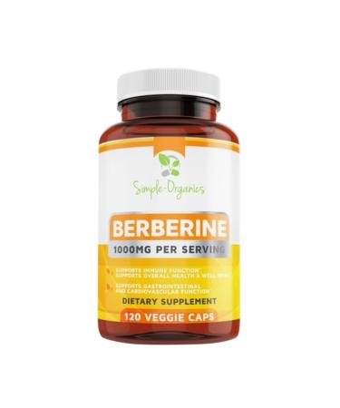 Simple-Organics Berberine 500mg (1000mg Per Serving) - 120 Capsules- Supports Healthy Immune Function, Gastrointestinal & Overall Wellness
