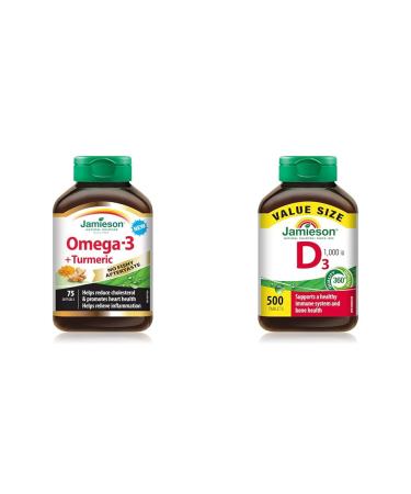 Jamieson No Fishy Aftertaste Omega-3 and Turmeric & Vitamin D 1 000IU 500 Tablets SUPPLEMENT + VITAMIN DR02223-157