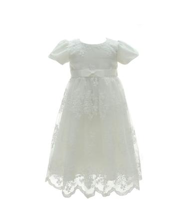 Leideur Baby Long Christening Gowns White Baptism Dress Special Occasion Dresses for Girls Birthday 12-18 Months White 4
