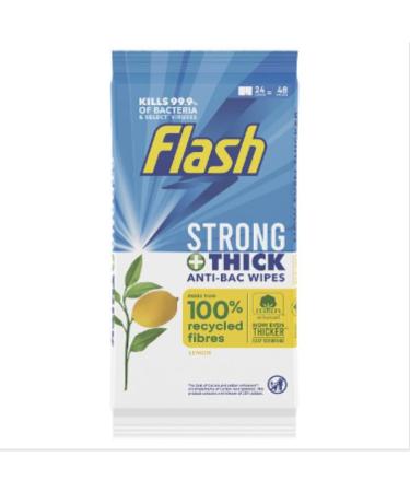 Flash Strong & Thick Antibacterial Wipes Made of 100% Recycled Fibres With Lemon Scent 24 x Case of 8
