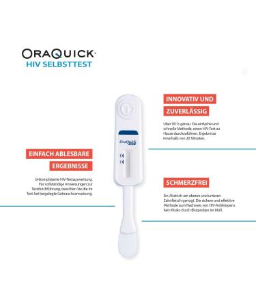 OraQuick HIV Self-Test - Safe & Painless Saliva Test for Home Use - CE Certified - Recommended by German AIDShilfe - Detects HIV-1 & HIV-2 Antibodies - Buy Online on GoSupps.com