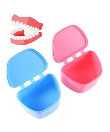 Portable Denture Case Holder - 2pcs False Teeth Box for Travel Cleaning (Blue and Rosy) - Buy Online on GoSupps.com