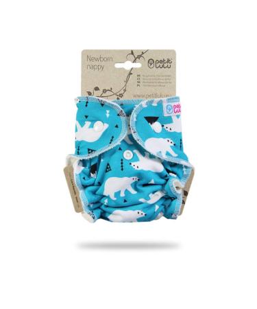 Petit Lulu Bamboo Fitted Newborn Diaper | Snaps | Outer Material 95% Cotton 5% Elastane | Reusable & Washable | Made in Europe (Polar Bear)