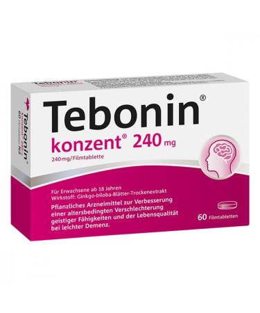 Tebonin Group 240 mg |60 tablets |strengthens memory & concentration |promotes blood circulation |In forgetfulness in old ageVegetable drug with Gingko biloba extract 60 pieces (1 Pack)