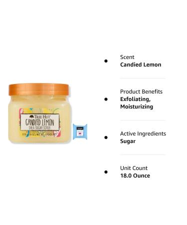 Tree Hut Shea Sugar Body Scrub Candied Lemon 18oz + Bonus Fragrance-Free Makeup Remover Towelettes - Buy Online on GoSupps.com