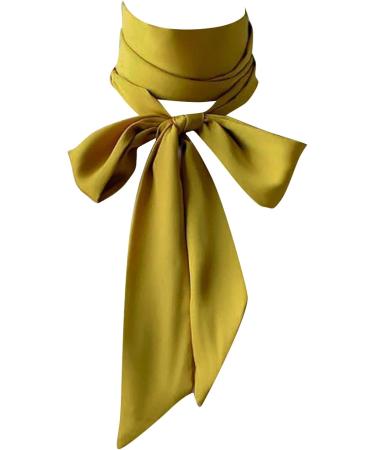 amangul Long Ribbon Silk Scarf Elegant Hand Tied Neck Scarf Elegant Hair Scarf Women Dinner Party Hairband Elegant Hair Decors(Mustard Color) - Buy Online on GoSupps.com