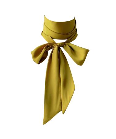 amangul Long Ribbon Silk Scarf Elegant Hand Tied Neck Scarf Elegant Hair Scarf Women Dinner Party Hairband Elegant Hair Decors(Mustard Color)