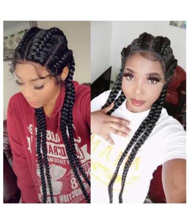 Rainahair 1b wig with black braids braiding technique with 4-time pressure heat-resistant with baby hair and on pointed strands made of synthetic hair women's wig 76.2 cm