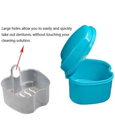 Obanim 2-Piece Prosthesis Bathing Builder Box Holder - Travel Storage Container with Sieve Basket for False Teeth Cleaning (White/Blue) - Buy Online on GoSupps.com