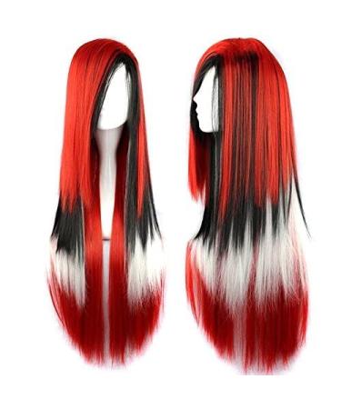 IMISSU Long Curly Natural Hair Cosplay Wig with Colorful Bangs Halloween Costume Party Wigs for Women (Red Black White)