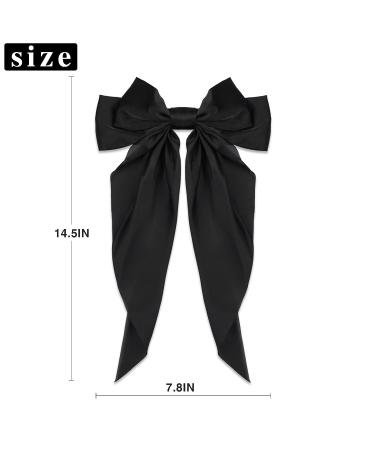 2pcs Long Tail French Hair Bows for Women - Black & Milky White Satin Silky Bow Barrettes - 90's Accessories for Birthday/Party/Show - Buy Online on GoSupps.com