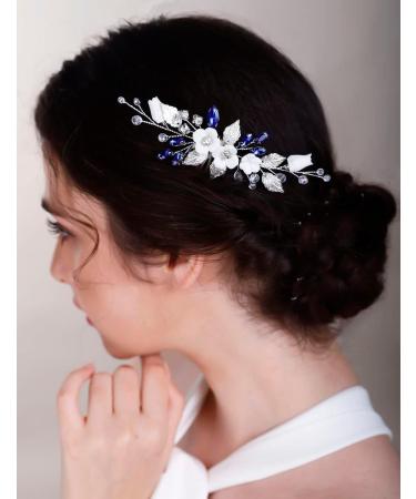Chargances Wedding White Flower Hair Comb Bridal Rhinestone Leaf Crystal Hair Side Comb Purple Handmade Headpiece Hair Accessories for Women and Girls (Purple) - Buy Online on GoSupps.com