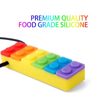 5-Pack Rainbow Brick Silicone Bite Rings - Sensory Chewing Necklace for Autism ADHD & Teething Relief - Buy Online on GoSupps.com