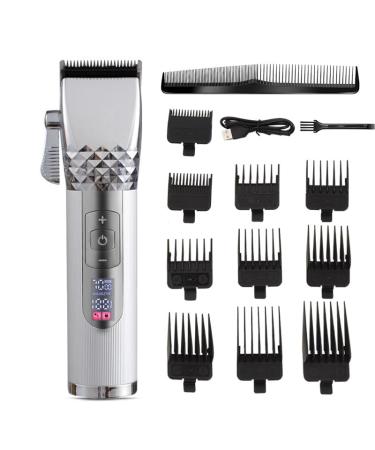 Professional Hair Clipper Professional Hair Clipper Titanium Ceramic Blade Cordless Rechargeable Hair Trimmer Barber Haircut Grooming Kit(Silver)