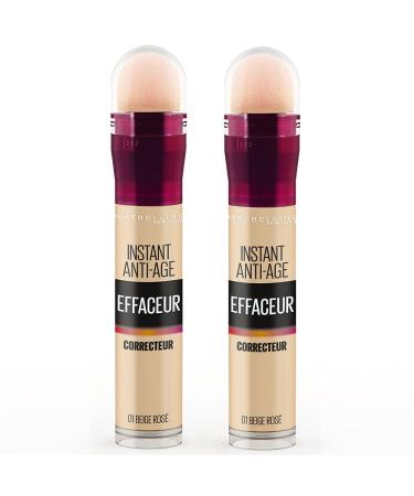 Maybelline New York - Set of 2 Concealer/Fluid Corrector - Instant Anti-Age Eraser - Shade: Beige Ros (01) - 2x 5ml