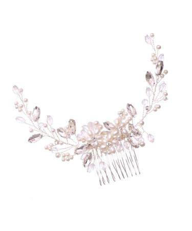 Housoutil Pearl Comb Bride Hair Accessory Flower Hairpin Comb Bride Hairpin Comb Rhinestone Hair Clips Pearl Flower Bridal Hair Clip Comb Hair Pin Wedding Hair Accessories White