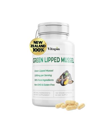 Green Lipped Mussel Joint Support Supplement from New Zealand with Protein & Mucopolysaccharides - Joint Mobility Muscle Immune Support - 180 Veggie Capsules Non-GMO Gluten-Free 180 Count (Pack of 1)