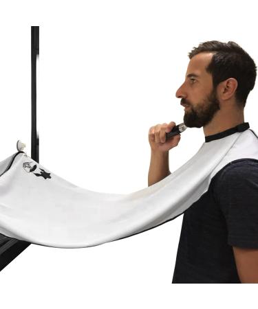 Beard Hair Catcher, Beard Cape Apron for Shaving and Grooming with Suction Cups for Mirror, By Captain Jax (White)