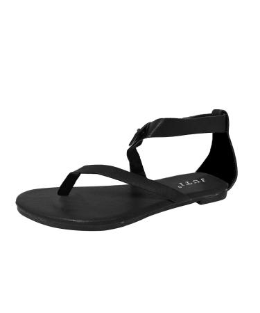 Xtz YGLD women's shoes summer buckle band leisure flat tanga open toe area summer sandals roma sandals light brown sandals for women flat black 5.5 UK