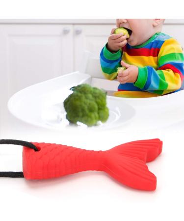 Buy Baby Teether - Silicone Fishtail Shape Teething Stick & Pendant Necklace (Red) | Soft & Safe Chew Toy for Infants - Buy Online on GoSupps.com