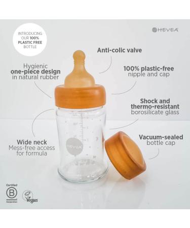 HEVEA Wide Neck Glass Baby Bottle 2-Pack, Plastic-Free, BPA and Phthalates-Free (150ml / 5oz) - Buy Online on GoSupps.com