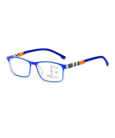 Iynwbjts Fashionable Progressive Multifocus reading glasses for medium and older read.Anti-blue lighting glasses for distance and close use (color: Blue Frame Size: Multi Focus+2.00) Multi Focus+2.00 Blue Frame