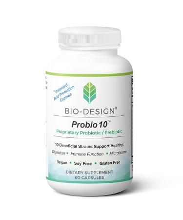 Bio-Design Probio10 - Daily Probiotic & Prebiotic Supplement - 10 Billion CFU 10 Beneficial Strains Aid in Digestion Regularity Immune Function and Gut Health - 60 Acid-Resistant Capsules