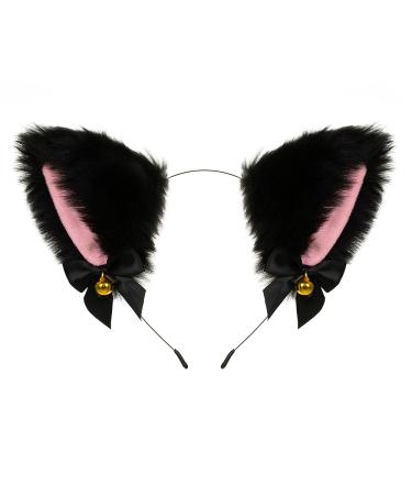 Animal Faux Fur Cat Dog Ears Headbands with Bells Lovely Flexible Hair Accessory Halloween Cosplay Costume Party Dress Girls (B)