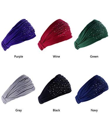 DINPREY Rhinestone Bandeau Headbands - Set of 6 Wide Sport Headbands for Women - Yoga, Workout, Makeup - Stretchy & Stylish Hair Accessories - Buy Online on GoSupps.com