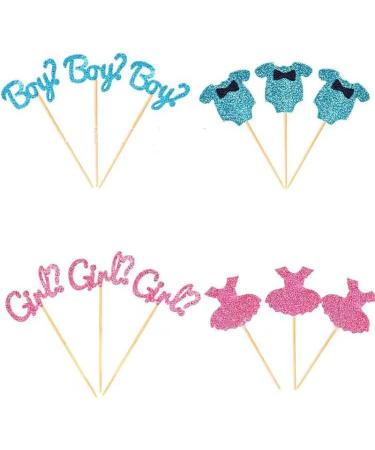 24 PCS Boy or Girl Theme Cupcake Toppers for Gender Reveal Baby Shower Birthday Party Supplies Glitter Kids Blue Onesie Jumpsuit Cake Decorations Pink Dress Cupcake Picks Gender Reveal Cupcake Topper - Buy Online on GoSupps.com