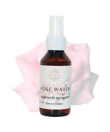 KORAI Facial Rose Water Spray 3.38oz (100 ml) 100% Natural Rose All Skin Types for Face and Body Made Without Dyes or Alcohol Hypoallergenic Vegan Cruelty Free