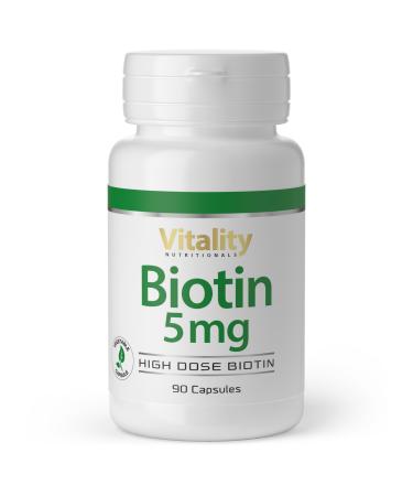 Biotin capsules highly dose free of undesirable additives vitamin B7 capsules B vitamins biotin 5 mg / 5000 mcg skin hair nails.Vegan (90 capsules) Vitality Nutritionals by Vitaminexpress