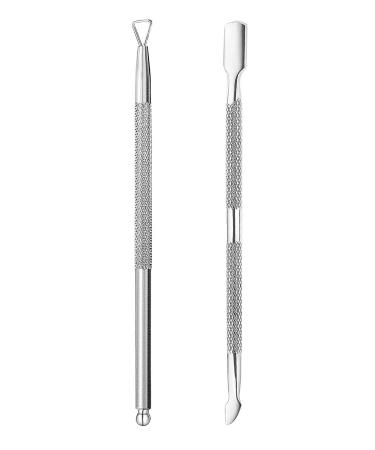 2 Pcs Professional Cuticle Pusher and Cuticle Peeler UV Gel Nail Polish Remover Tool Stainless Steel Dual Head Nail Scraper for Fingernails and Toenails