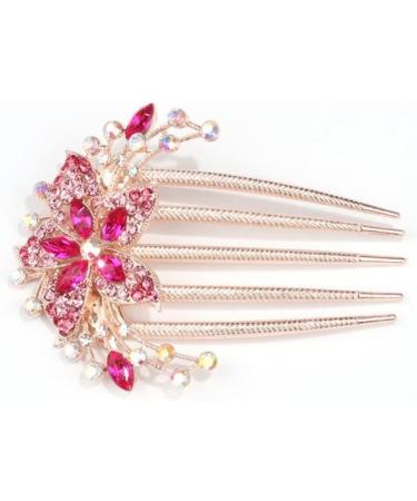 Crystal Hair Comb Rhinestone Bridal Hair Comb Wedding Hair Piece Headpiece for Women Girls Rose Red - Buy Online on GoSupps.com