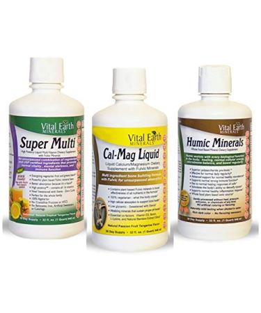 Vital Earth Minerals Keto Trio Bundle- Super Multi Liquid Vitamin- Cal-Mag Liquid - Humic Minerals - 3 liquid products - 32 fl. oz. each - 30 Day Supply - No Sugar High Potency Vegetarian Ketogenic