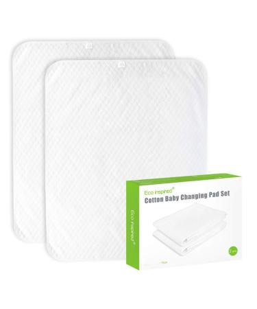 ECO inspired Cotton Baby Changing Pad Diaper Changing Pad Splashproof Changing Pad Liners, Ultra Soft Breathable Washable Reusable, Large Size 35.5x27.5, White, 2 PCS
