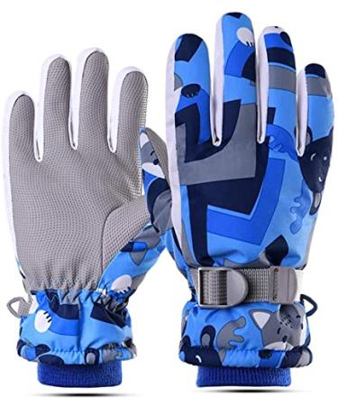 EDIACE Ski Gloves Winter Warmest Waterproof Breathable Cycling Mittens for 5-12 Years Old Kids Boys Girls Snow, Skiing, Snowboarding Blue Large