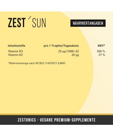  zestonics Vitamin D3 / K2 (1020 drops) Vegan - 99.7% All-Trans K2VITAL from Kappa - D3 in lichen - liquid high dose (1000 IU.) - Buy Online on GoSupps.com
