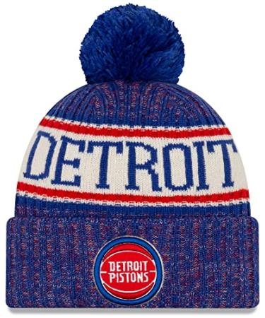 New Era Unisex-Adult NBA Official Sport Knit Sideline Cuffed Knit Pom Beanie Hat Detroit Pistons