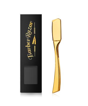 Barber Razor Professional Straight for Men: Stainless Steel Razor Close Shaving Safety Straight Edge Razor for Barbershop Salons Home Hairdressing Use(Gold)