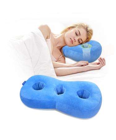 Piercing pillow for side sleepers ear protection cnh pillow with ear holes for pressure points ear pain relief headphones donut pillow for head ear pillow side sleeping pillow (blue)