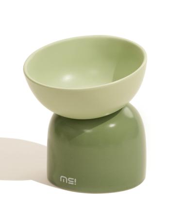 MS!MAKE SURE Cat Bowl, Elevated/Tilted Cat Food Bowl, Anti Vomiting & Whisker Fatigue, Ceramic Cat Bowl for Food and Water, Raised Cat Bowl for Indoor Cats Green
