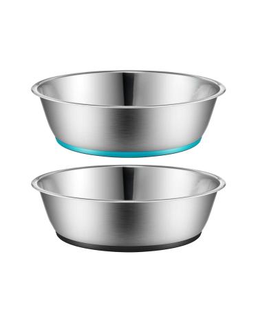 PEGGY11 Light Stainless Steel Anti-Slip Dog Cat Bowl / Lick Pad for Cats & Dogs 1.8 Cups Grey+Blue (Set of 2)